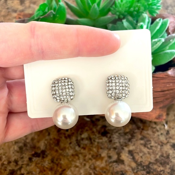 Cubic Zirconia Pearl Dangle Earrings - Picture 6 of 6